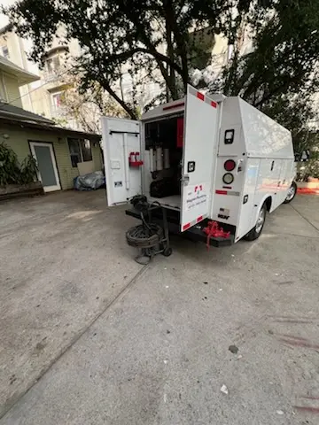 Magnet Plumbing service vehicle on-site for Slab Leak Repair in The Claremont Club